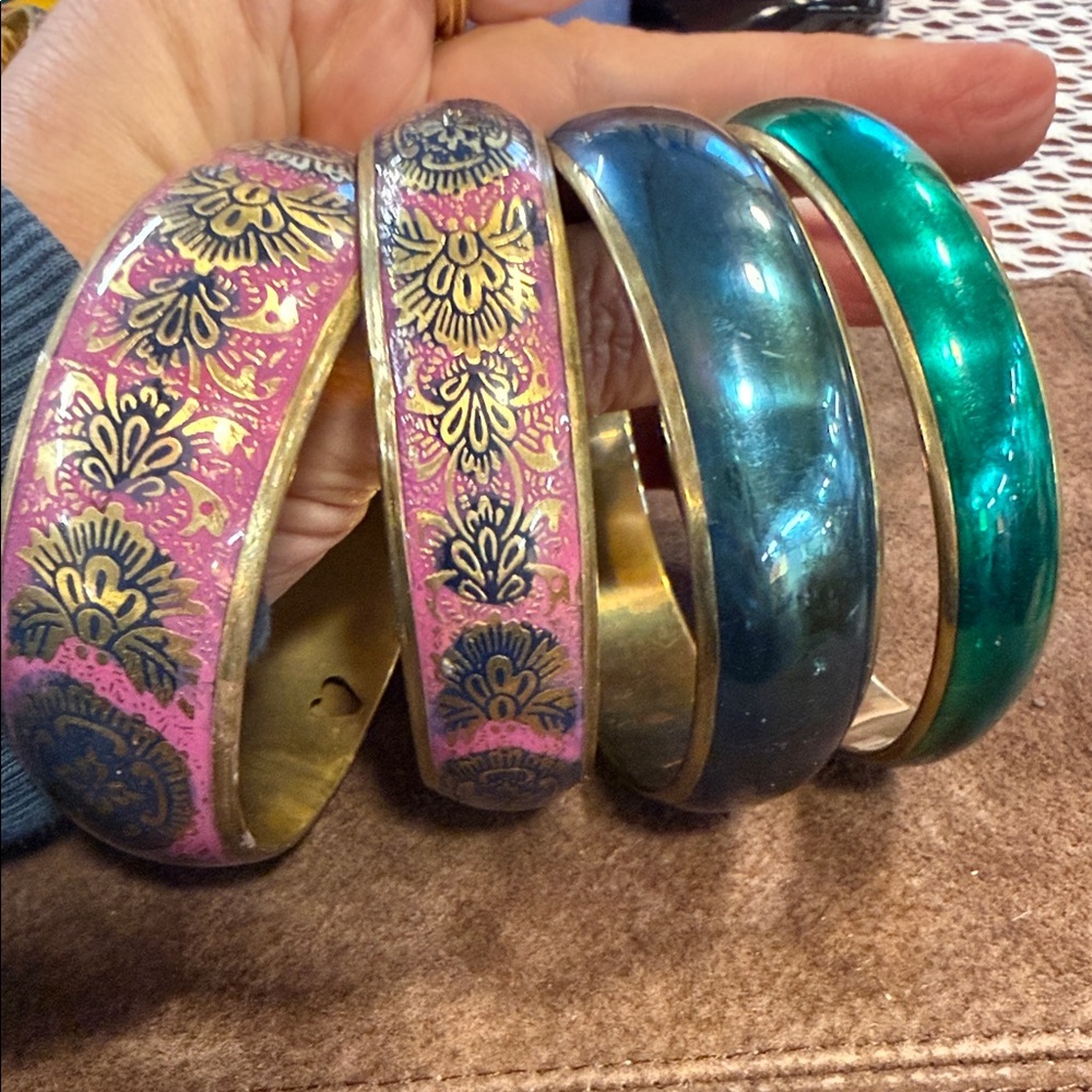 Mixed Pink, Teal and Blue Enamel Bangle Bracelet Set - Women Jewelry